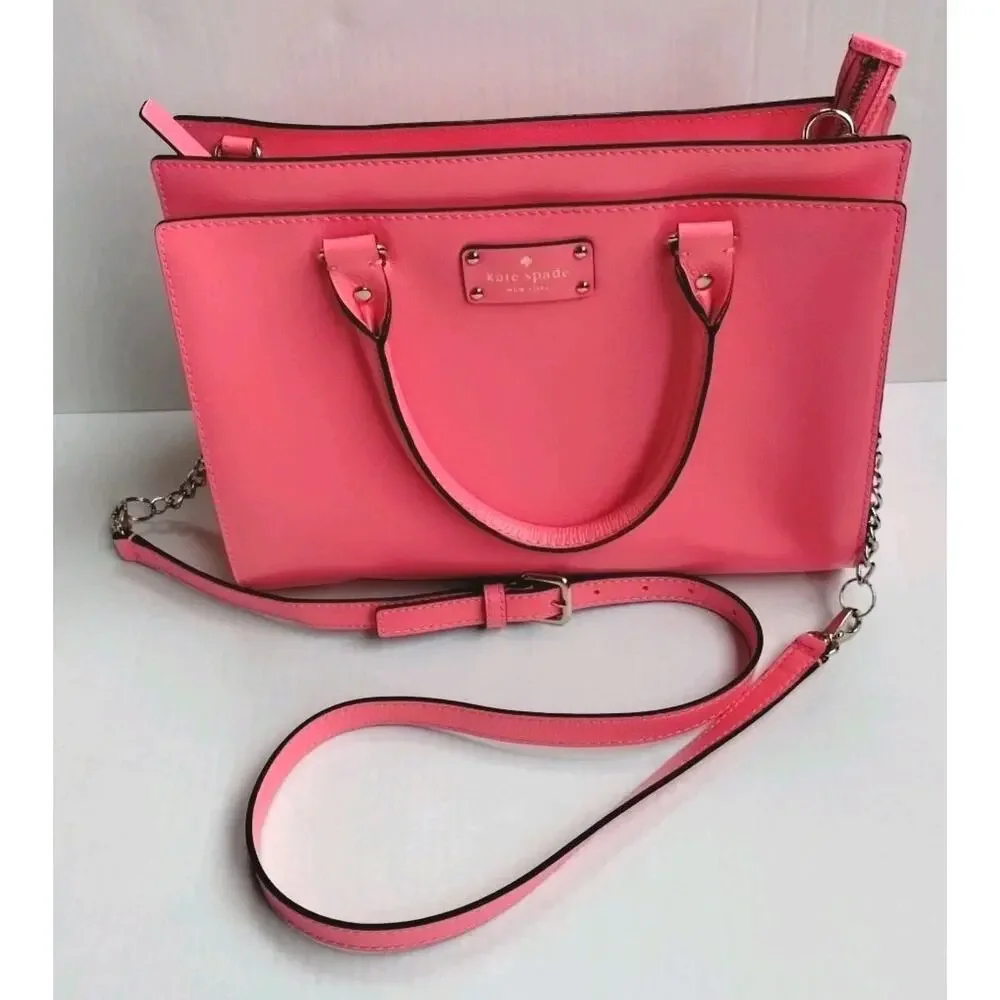 Kate Spade NY NEW Wellesley Quinn Pink Leather Satchel Crossbody Handbag Purse